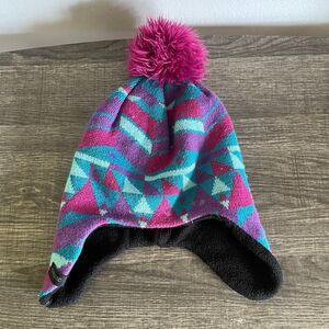 Macpac New Zealand Toddler’s Girl’s Purple Teal Pompom Winter Beanie